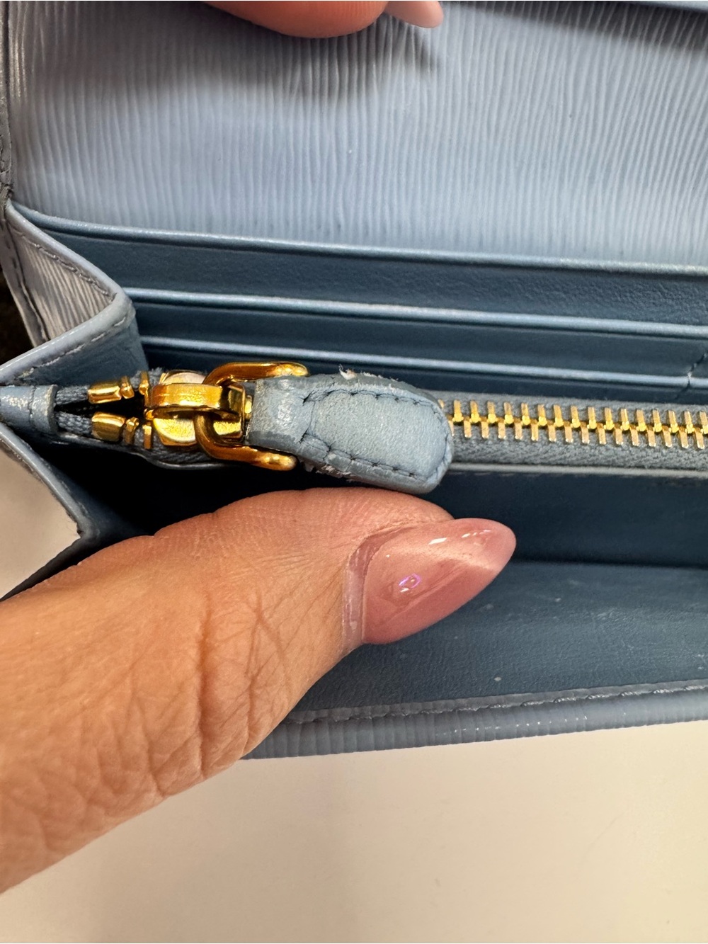 Prada Powder Blue Saffiano Leather Continental Wallet with Gold Logo - Picture 4 of 13